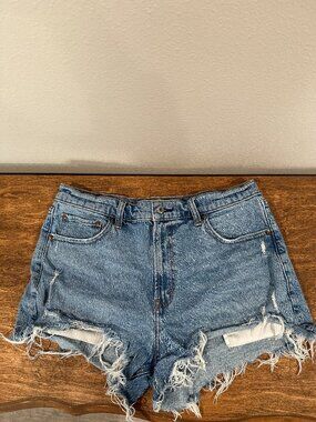 Abercrombie High Rise Mom Jean Shorts Raw Hem Denim Size 31